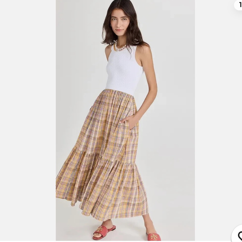 Tanya Taylor Womens White Multi Plaid Camilla Cutout Maxi A-Line Dress